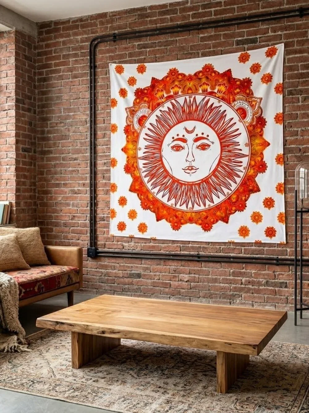 BRAND NEW Queen Size Large COTTON Cosmic Sun Stars Orange Gold Boho Tapestry